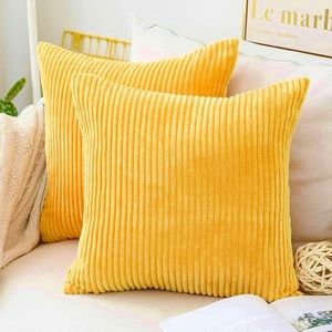 Set of Two Sunflower Yellow Gold Mustard Decorative Pillow Covers, 18”x18”